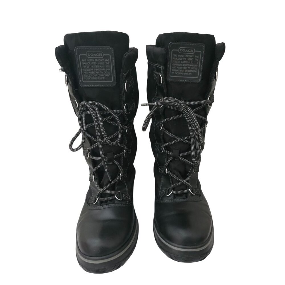 Coach SHAINE Black Signature Lined Lace-Up Leather Nylon Winter Boots Size 8.5 B - Picture 2 of 9